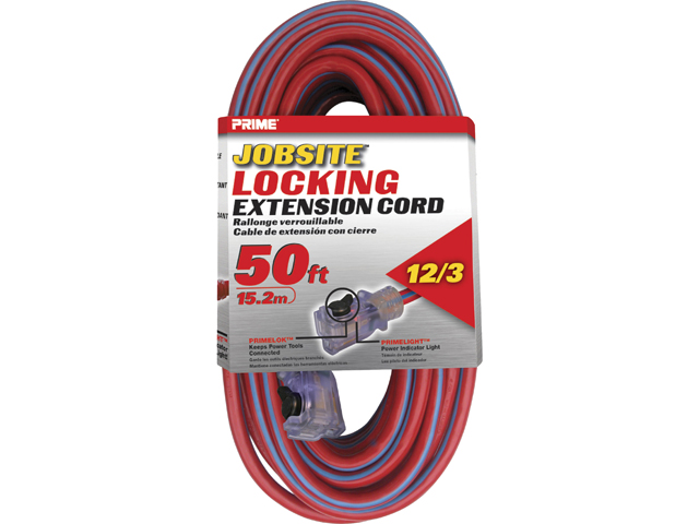 Prime Wire Model KCPL507830 50 ft. 12/3 SJTW Locking Cord, Red and Blue