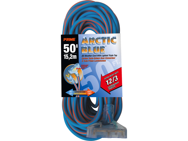 Prime Wire Model LT630830 50 ft. Ultra Heavy Duty 50 Foot Triple Tap Artic Blue All Weather TPE Ex