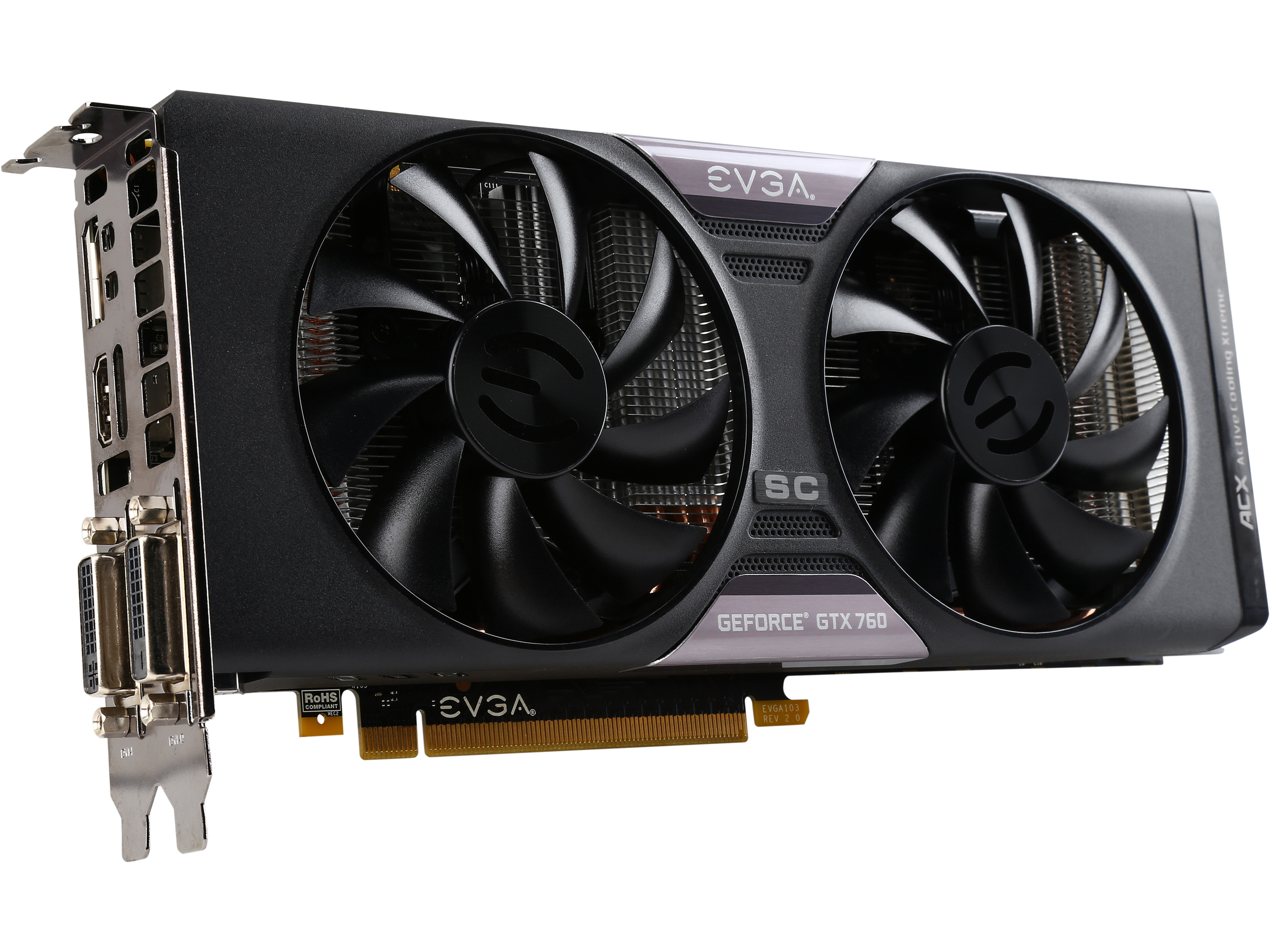 EVGA  02G P4 3763 RX  GeForce GTX 760 Dual  2GB  256 Bit  GDDR5  PCI Express 3.0  SLI Support w/ ACX Cooler Video Card Factory Refurbished