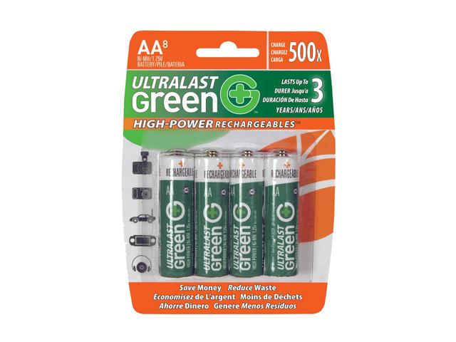 UltraLast Green ULGHP8AA 8 pack AA 2400mAh Ni MH Rechargeable Batteries