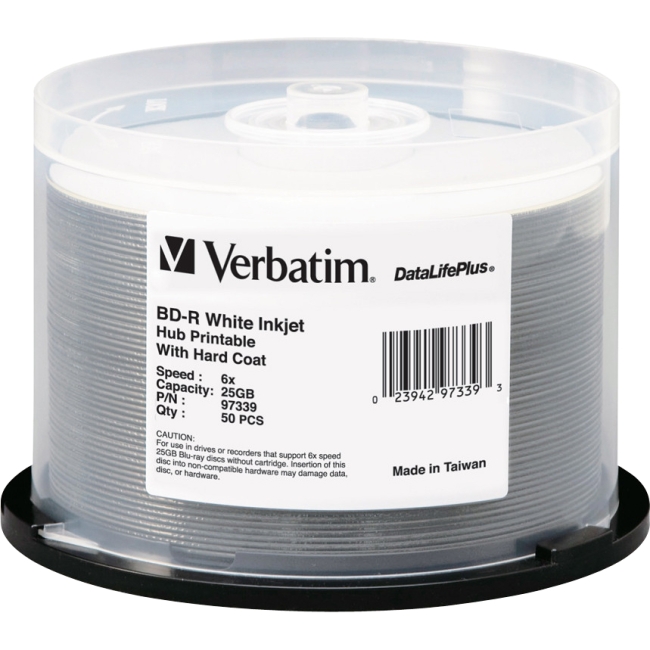 Verbatim 25GB 6X BD R Inkjet Printable 50 Packs Spindle Disc Model 97339