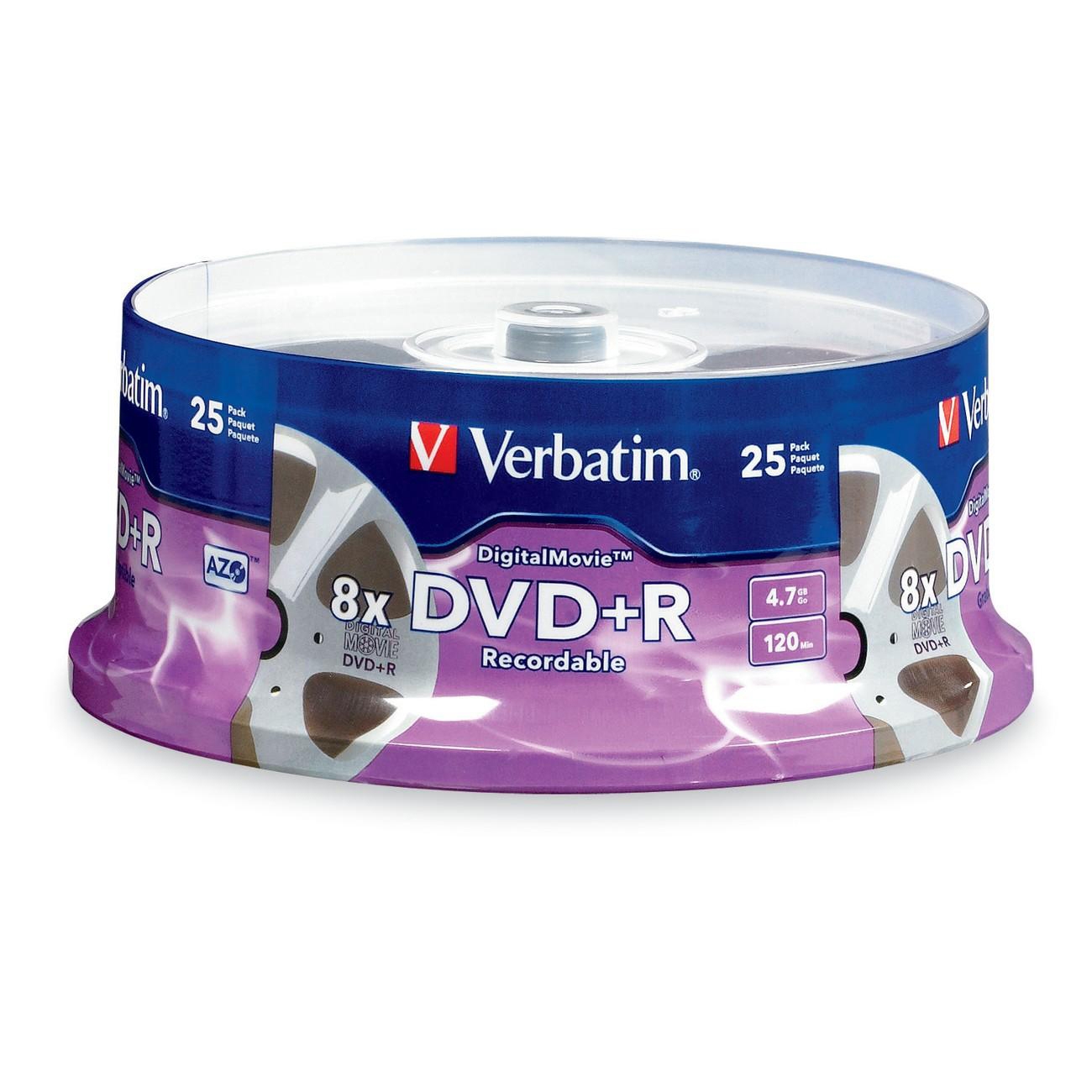 Verbatim 4.7GB 8X DVD+R 25 Packs Spindle High Quality Digital Movie Disc with Unique "Movie Reel" Surface Model 94865