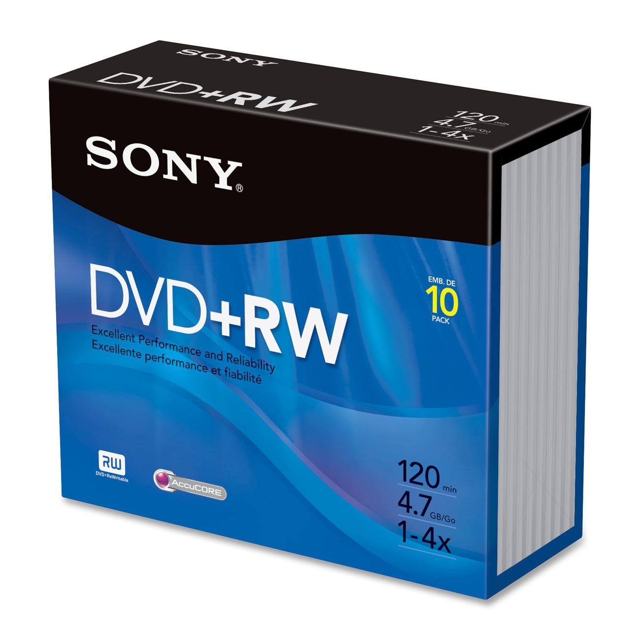 SONY 4.7GB 4X DVD+RW 10 Packs Jewel Case Disc Model 10DPW47R2