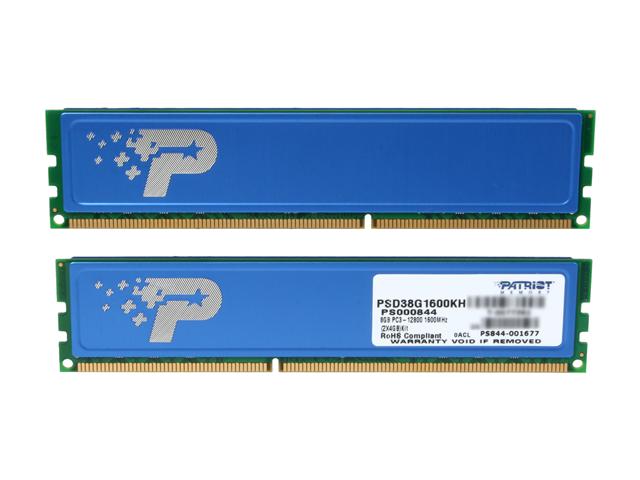 Patriot Signature 8GB (2 x 4GB) 240 Pin DDR3 SDRAM DDR3 1600 (PC3 12800) Desktop Memory with heatshield Model PSD38G1600KH