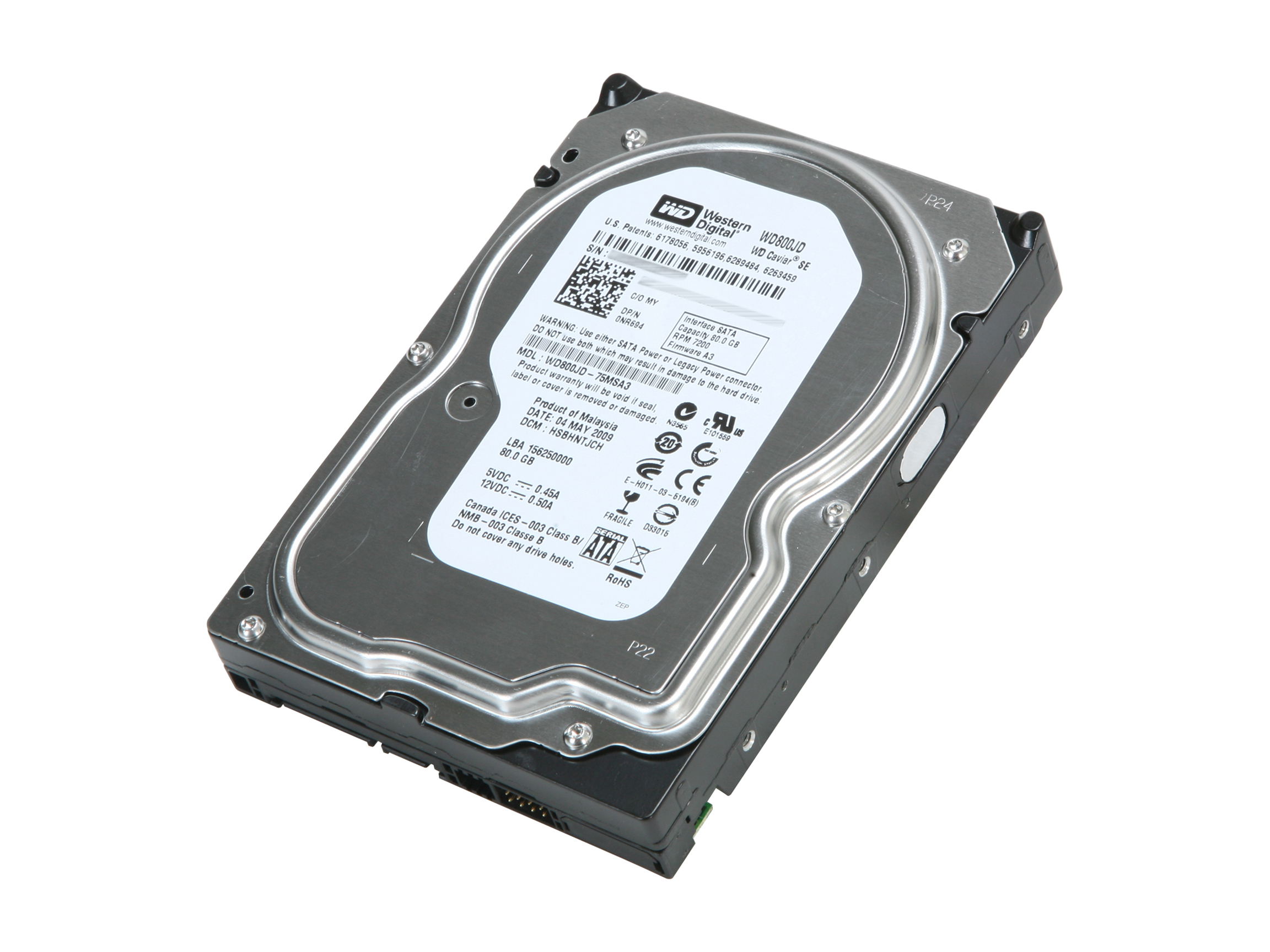 Western Digital Blue WD800JD 80GB 7200 RPM 8MB Cache SATA 3.0Gb/s 3.5" Internal Hard Drive Bare Drive