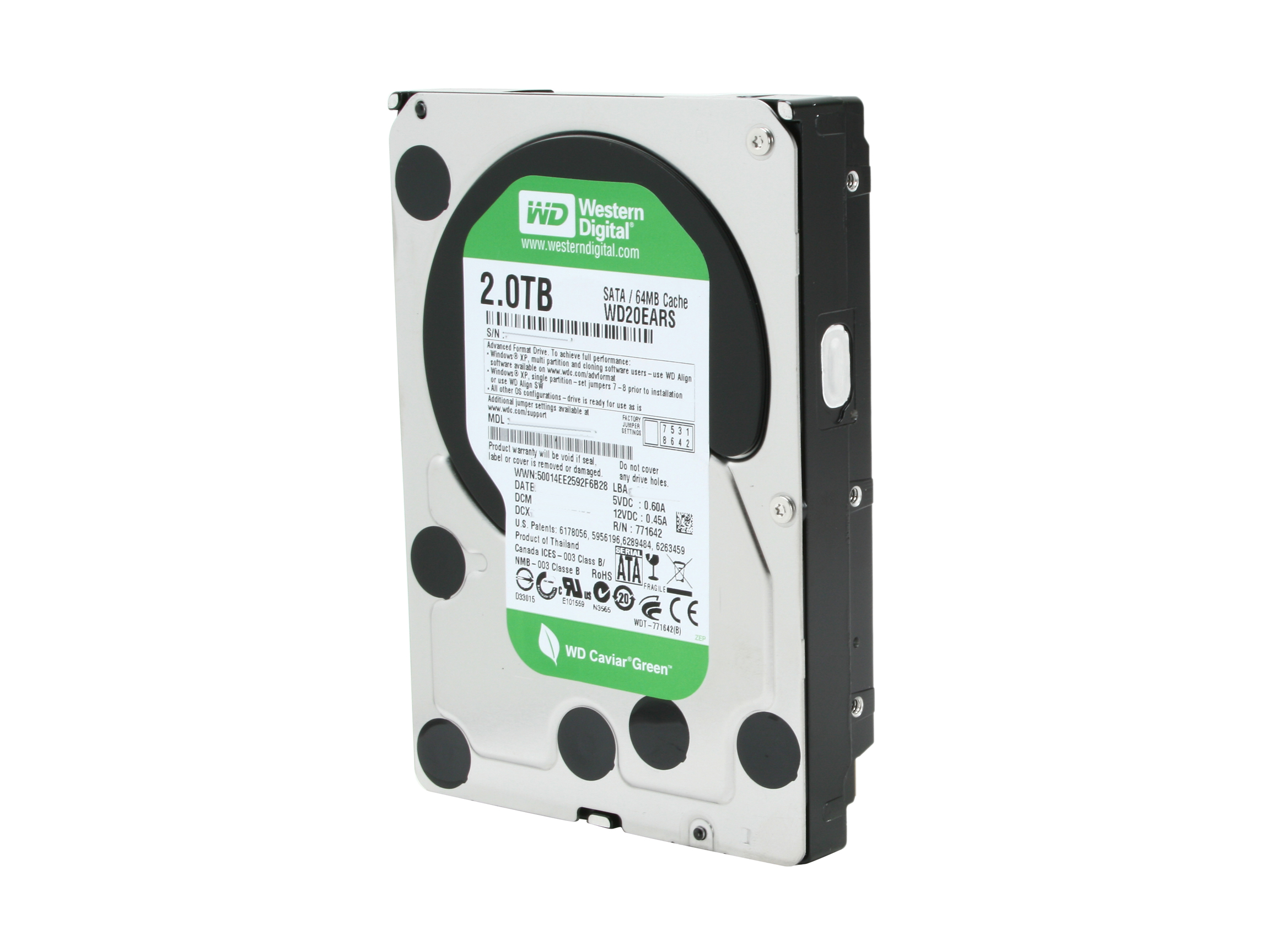 Western Digital WD Green WD20EARS 2TB 64MB Cache SATA 3.0Gb/s 3.5" Internal Hard Drive Bare Drive