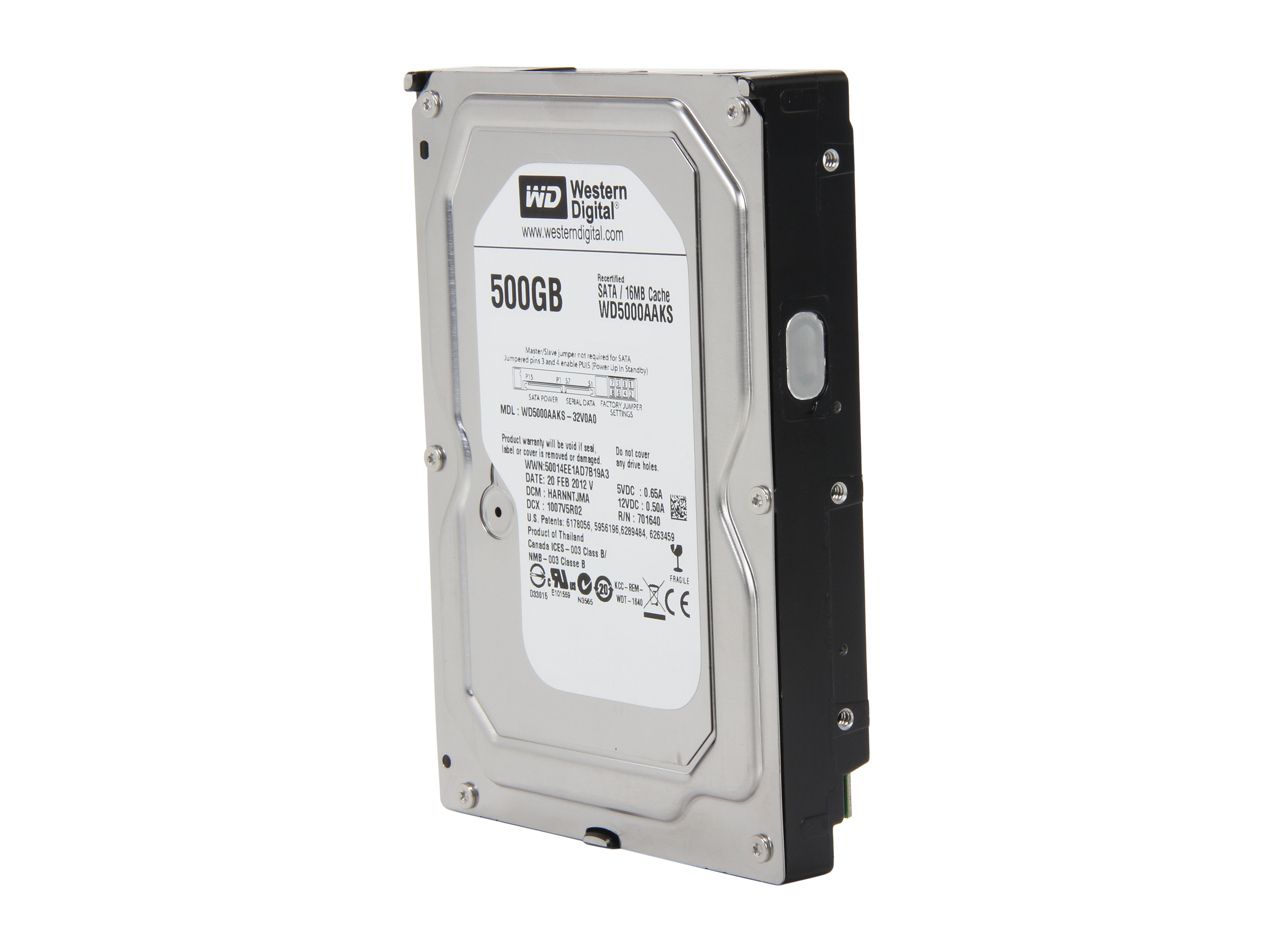 Western Digital Blue WD5000AAKS 500GB 7200 RPM 16MB Cache SATA 3.0Gb/s 3.5" Internal Hard Drive Bare Drive