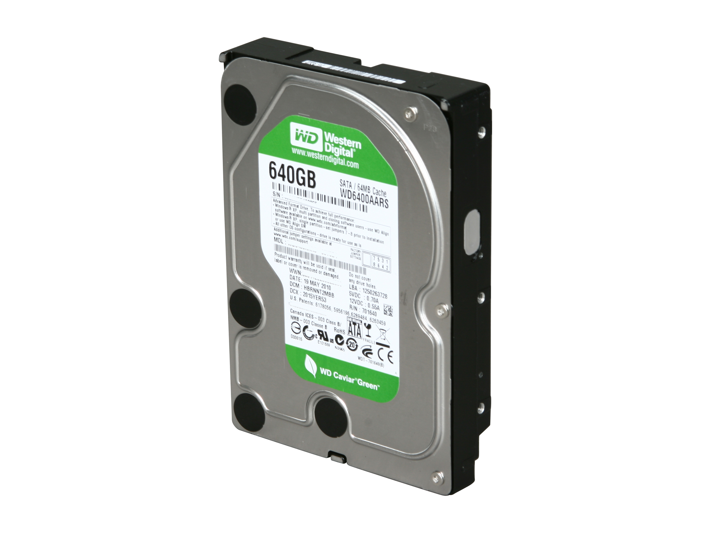 Western Digital WD Green WD6400AARS 640GB 64MB Cache SATA 3.0Gb/s 3.5" Internal Hard Drive Bare Drive