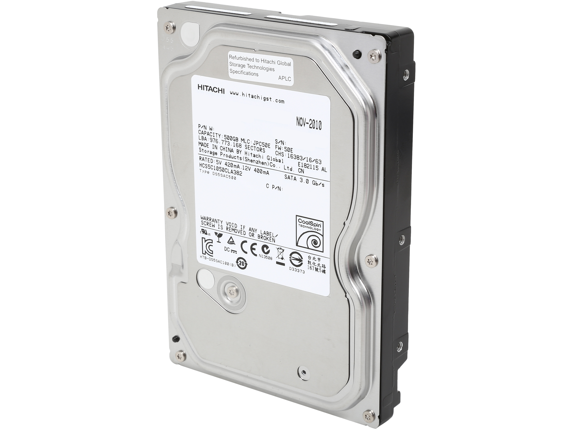 Refurbished HGST CinemaStar 5K1000 HCS5C1050CLA382 (0A39418) 500GB 5400 RPM SATA 3.0Gb/s 3.5" Internal Hard Drive