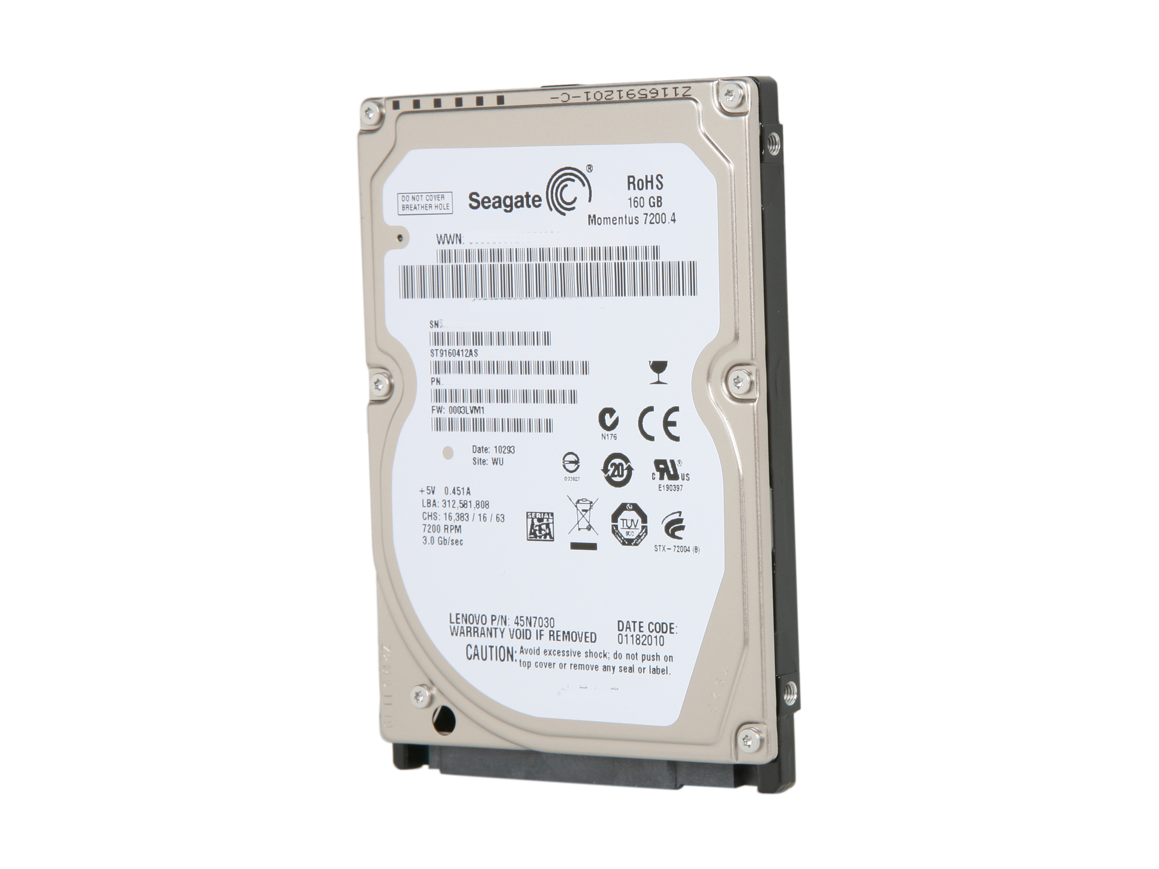 Seagate Momentus 7200.4 ST9160412AS 160GB 7200 RPM 16MB Cache SATA 3.0Gb/s 2.5" Internal Notebook Hard Drive Bare Drive