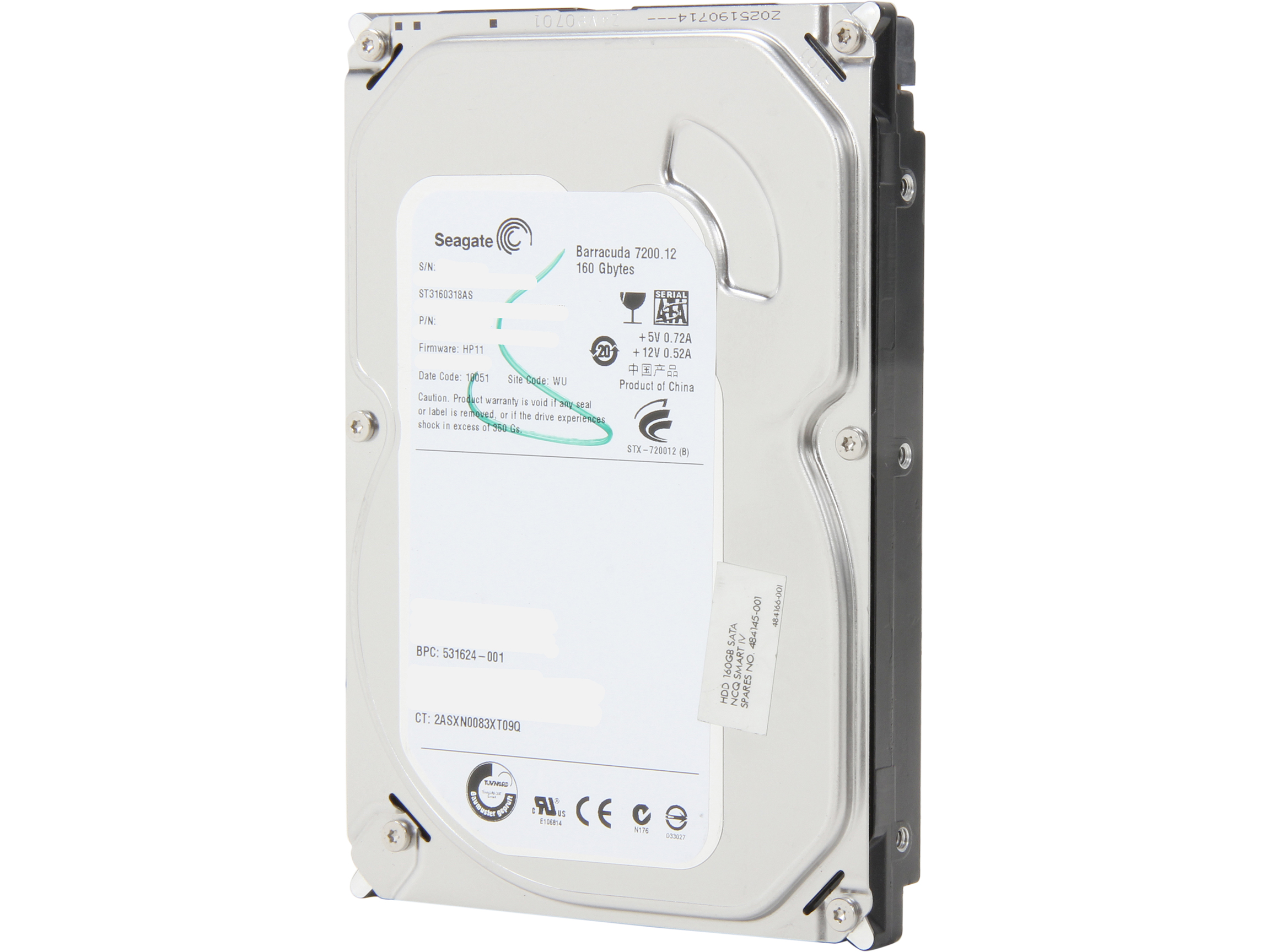 Seagate Barracuda 7200.12 ST3160318AS 160GB 7200 RPM 8MB Cache SATA 3.0Gb/s 3.5" Internal Hard Drive Bare Drive