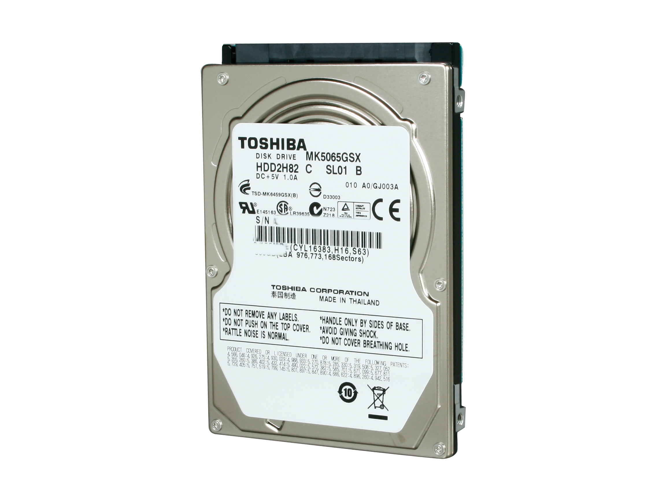 TOSHIBA MK5065GSX 500GB 5400 RPM 8MB Cache SATA 3.0Gb/s 2.5" Internal Notebook Hard Drive Bare Drive