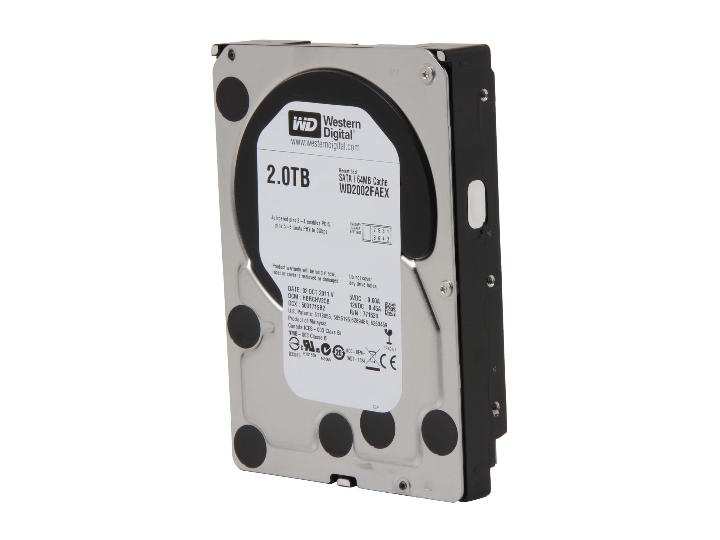 Refurbished WD Black WD2002FAEX 2TB 7200 RPM 64MB Cache SATA 6.0Gb/s 3.5" Internal Hard Drive Bare Drive