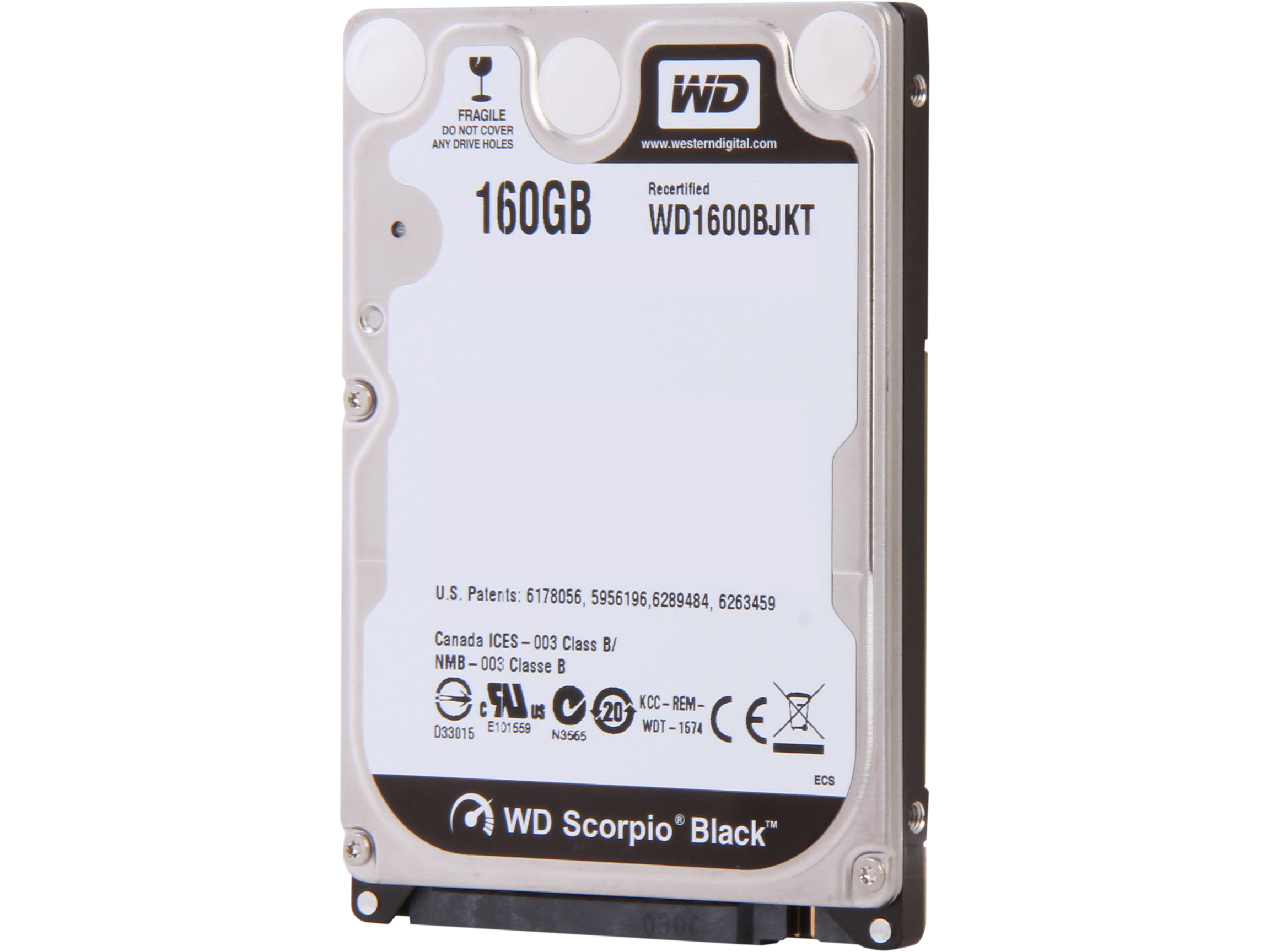 Refurbished Western Digital Scorpio Black WD1600BJKT 160GB 7200 RPM 16MB Cache SATA 3.0Gb/s 2.5" Internal Notebook Hard Drive  Manufacture Recertified Bare Drive