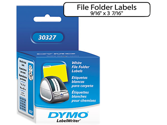 DYMO 30327 1 Up File Folder Labels, 9/16 x 3 7/16, White, 260/Box