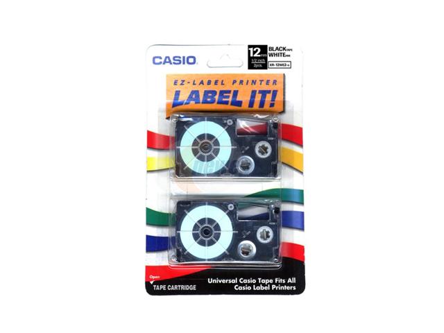    CASIO XR 12WE2S Label Printer Tape 2 Pack Black on White