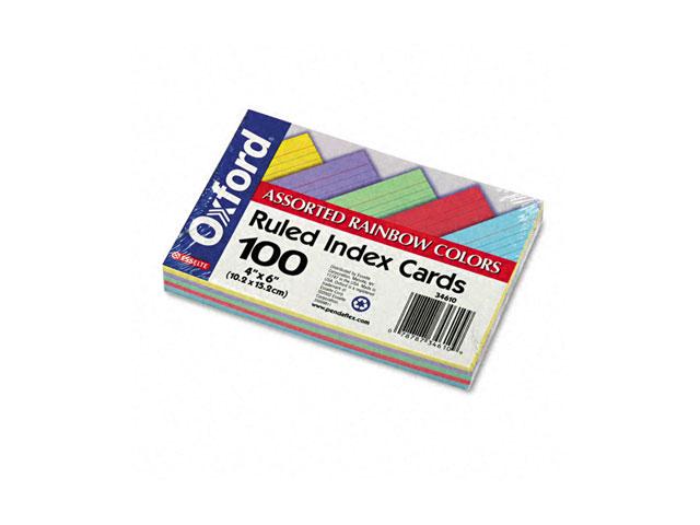 Oxford 34610 Ruled Index Cards, 4 x 6, Blue/Violet/Canary/Green/Cherry, 100/Pack