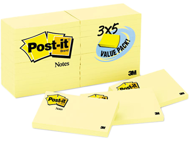 Post it Notes 655 24VAD B Original Notes, 3 x 5, Canary Yellow, 24 90 Sheet Pads/Pack