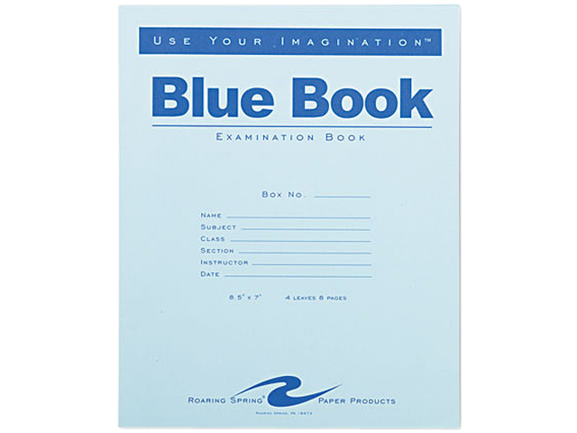 Roaring Spring 77510 Exam Blue Book, Wide Rule, 8 1/2 x 7, White, 4 Sheets/Pad