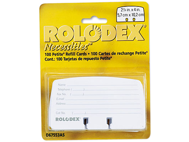 Rolodex 67553 Petite Refill Cards, 2 1/4 x 4, 100 Cards/Set