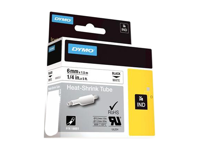 DYMO 18051 Rhino Heat Shrink Tubes Industrial Label Tape Cassette, 1/4" x 5 ft, White