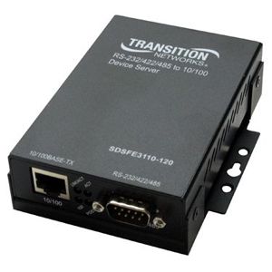 TRANSITION SDSFE3110 120 Remotely Managed Device Server 1 x DB 9 [RS232: 15 m/49 ft. RS422/485: 1.2 km/0.7 mi.] 1 x 100BASE TX (RJ 45) [100 m/328 ft.]