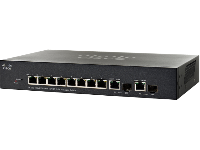 Cisco SF302 08MPP 8 Port 10/100 Max PoE+ Managed Switch