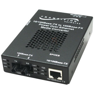 Transition Networks SPOEB1011 100 NA POE Twisted Pair to Fiber Media Converter