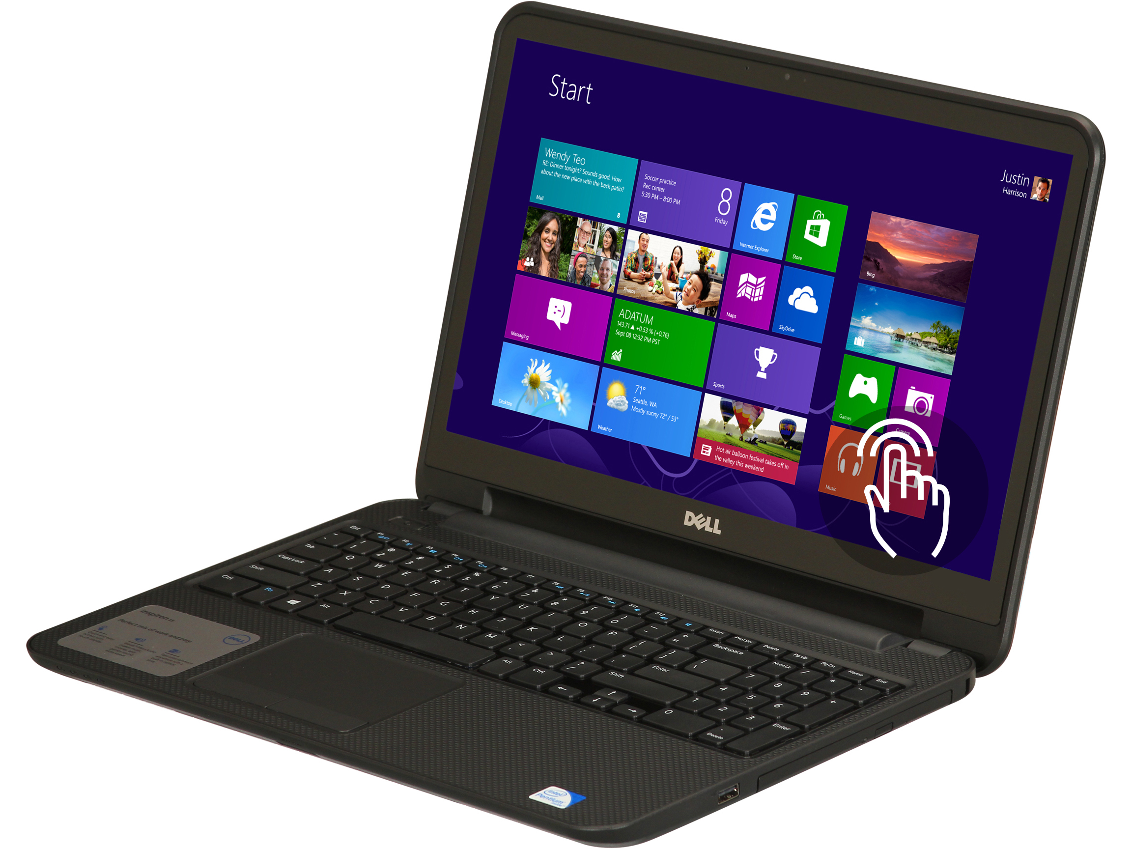 DELL Laptop Inspiron i15RV 6143BLK Intel Pentium 2127U (1.90 GHz) 4 GB Memory 500 GB HDD Intel HD Graphics 15.6" Touchscreen Windows 8