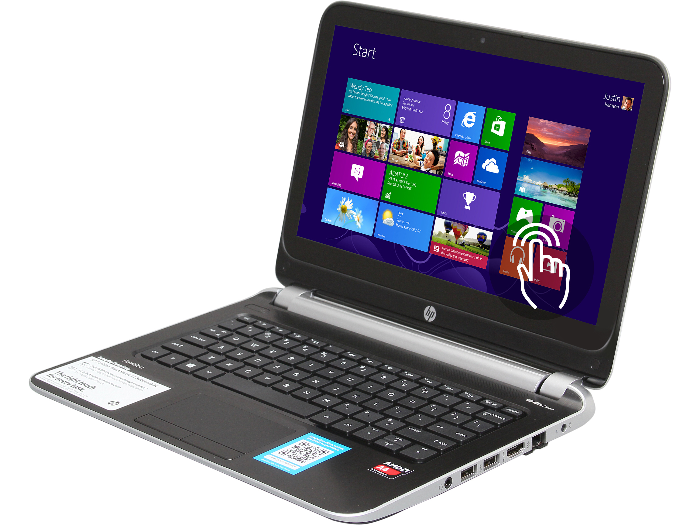 HP Laptop TouchSmart 11 e010nr AMD A4 Series A4 1250 (1.00 GHz) 4 GB Memory 500 GB HDD AMD Radeon HD 8210 11.6" Touchscreen Windows 8