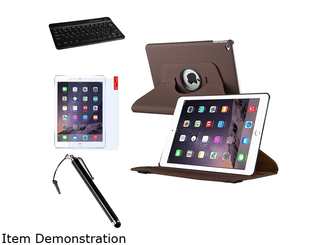 Insten For 2014 Apple iPad Air 2 Brown PU Folio Leather 360 Slim Case  + Film + Stylus + Keyboard 2051416 