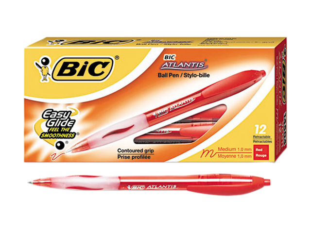 BIC VCG11 RD Atlantis Ballpoint Retractable Ball Pen, Red Ink, Medium, Dozen