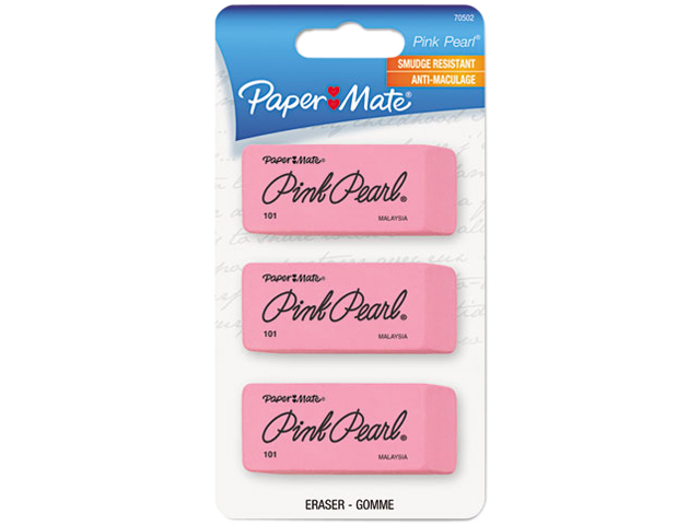 Paper Mate 70502 Pink Pearl Eraser, Medium, 3/Pack