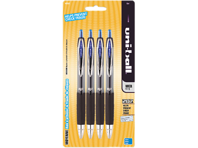 uni ball 45532PP Signo Gel 207 Roller Ball Retractable Gel Pen Blue Ink, Medium, 4 per Pack