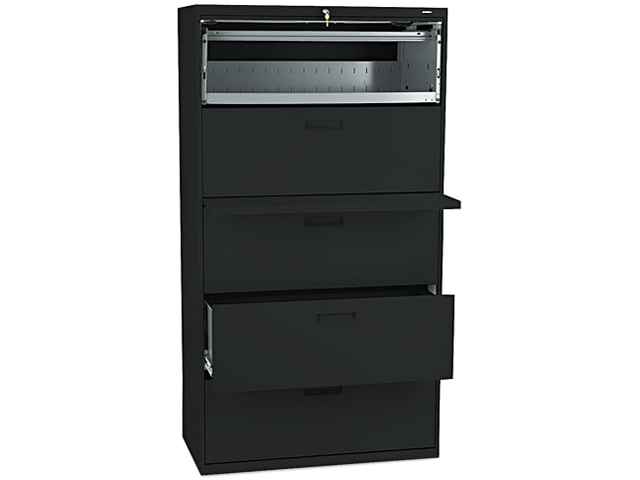 HON 585LP 500 Series Five Drawer Lateral File, 36w x67h x19 1/4d, Black