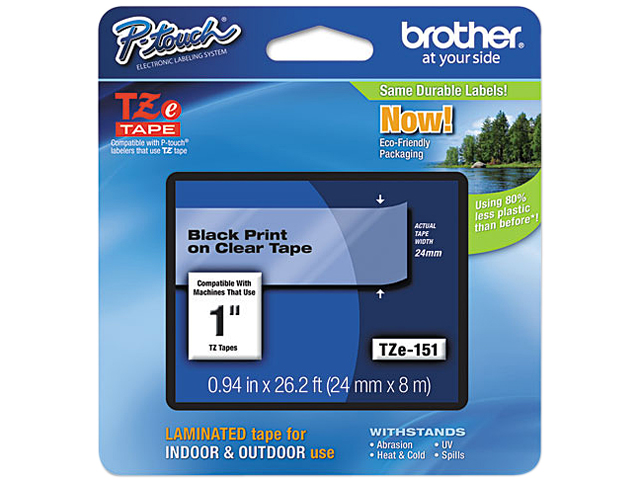 Brother P Touch TZ Series Lettering Tape, 1"w, Black on Clear 