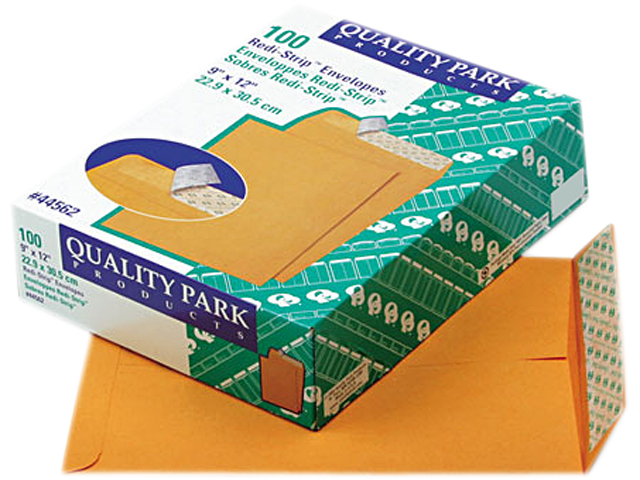 Quality Park 44562 Redi Strip Catalog Envelope, 9 x 12, Light Brown, 100/Box