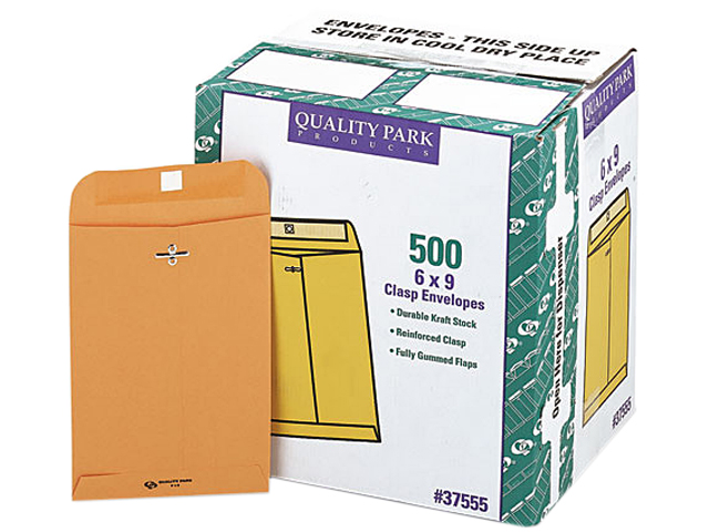 Quality Park 37555 Clasp Envelope, 6 x 9, 28lb., Light Brown, 500/Carton