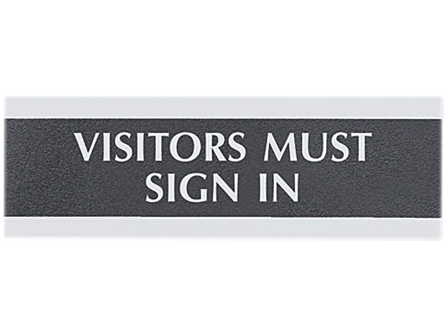 Headline Sign 4763 Century Series Office Sign, "Visitors Must Sign In", 9 x 3, Black/Silver