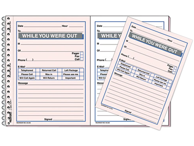 Rediform 50 226 Wirebound Message Book, 4 x 5 1/2, Two Part, 100 Sets/Book