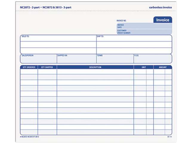 Tops 3813 Snap Off Invoice, 8 1/2 x 7, Three Part Carbonless, 50 Forms