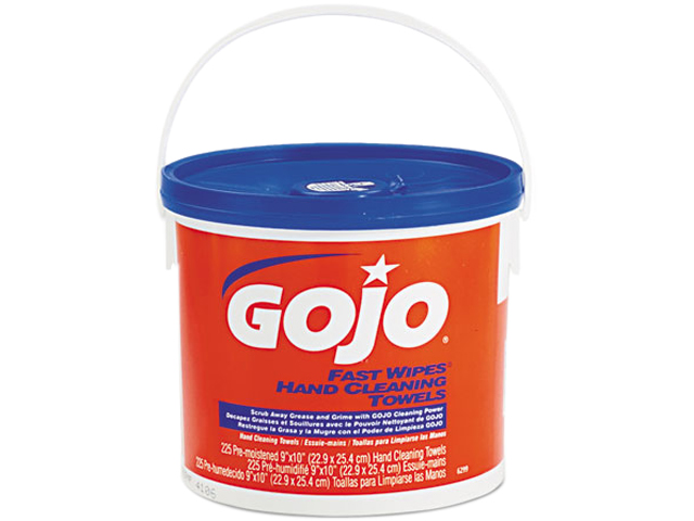 GOJO 6299 02CT FAST WIPES Hand Cleaning Towels, Cloth, 9 x 10, White, 225/Bucket, 2/Carton