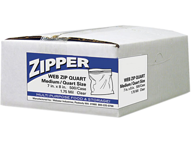 WBIZIPQUART Quart Storage Bags,Reclosable,7"x8",500/BX,CL