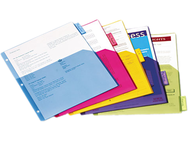 Cardinal 84016 Poly 1 Pocket Index Dividers, Letter, Assorted, 5 Tabs/Set, 4 Sets/Pack