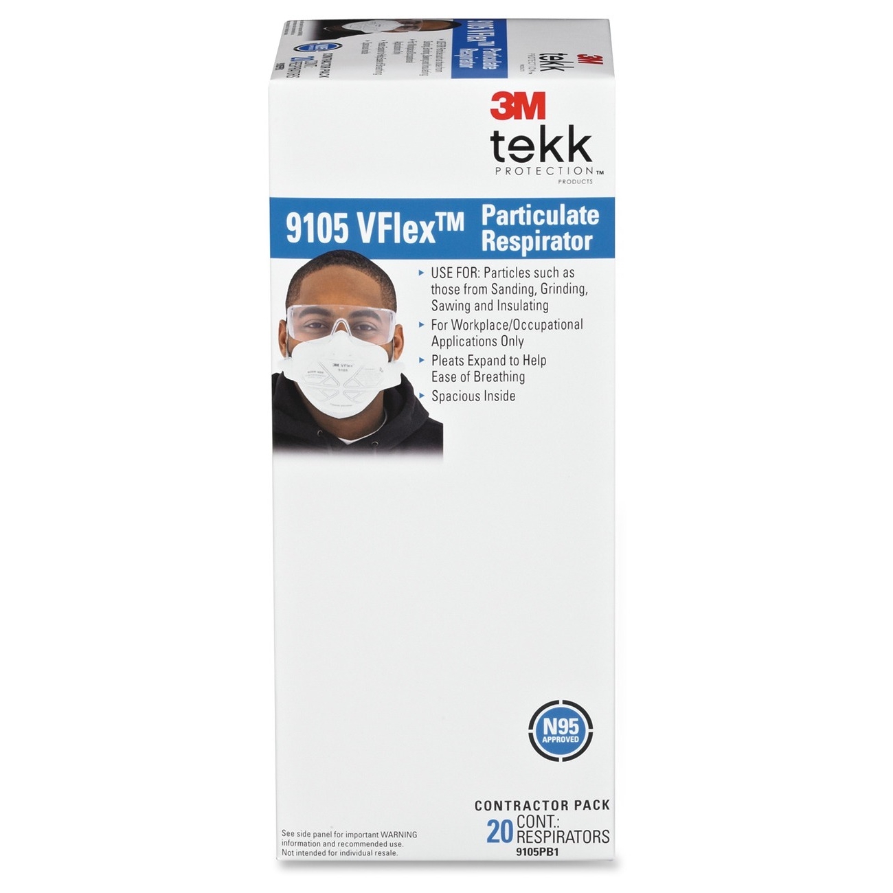 3M 9105PB1A Tekk Protection Vflex Pleated Respirator