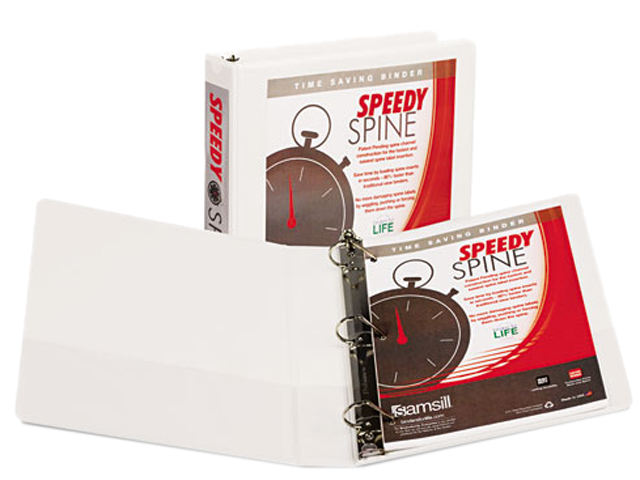 Samsill 19157C Speedy Spine Angle D Ring View Binder, 11 x 8 1/2, 1 1/2" Capacity, White