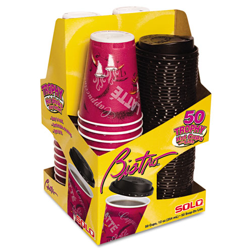 SOLO Cup Company                         Trophy Foam Cups & Lids Combo Pack, Foam, Maroon, 12 oz., 50 Cups & Lids/Pack