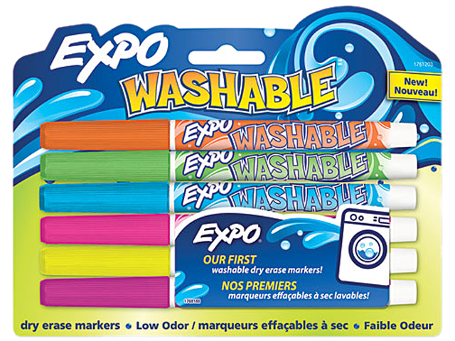 EXPO 1761203 Washable Dry Erase Marker, Fine Point, Assorted, 6 per Pack