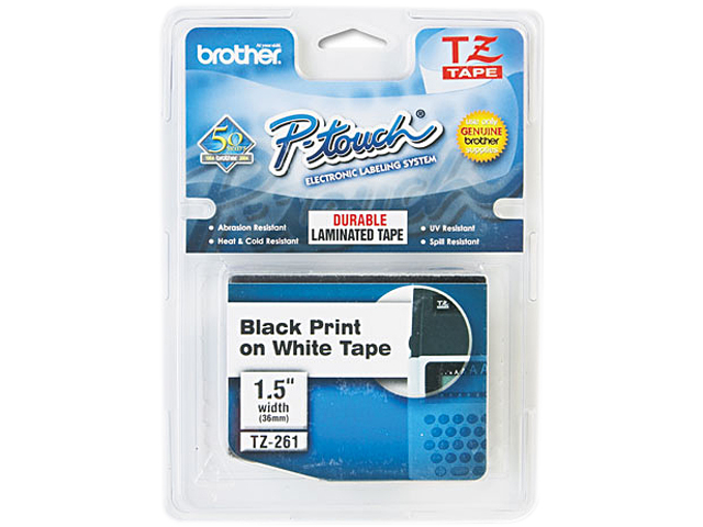 Brother 36mm (1 1/2") Black on White Laminated Tape (8m/26.2') (1/Pkg)