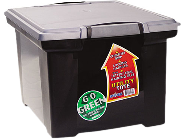 Storex 61543U01C Portable File Tote w/Locking Handle Storage Box, Letter/Legal, Black